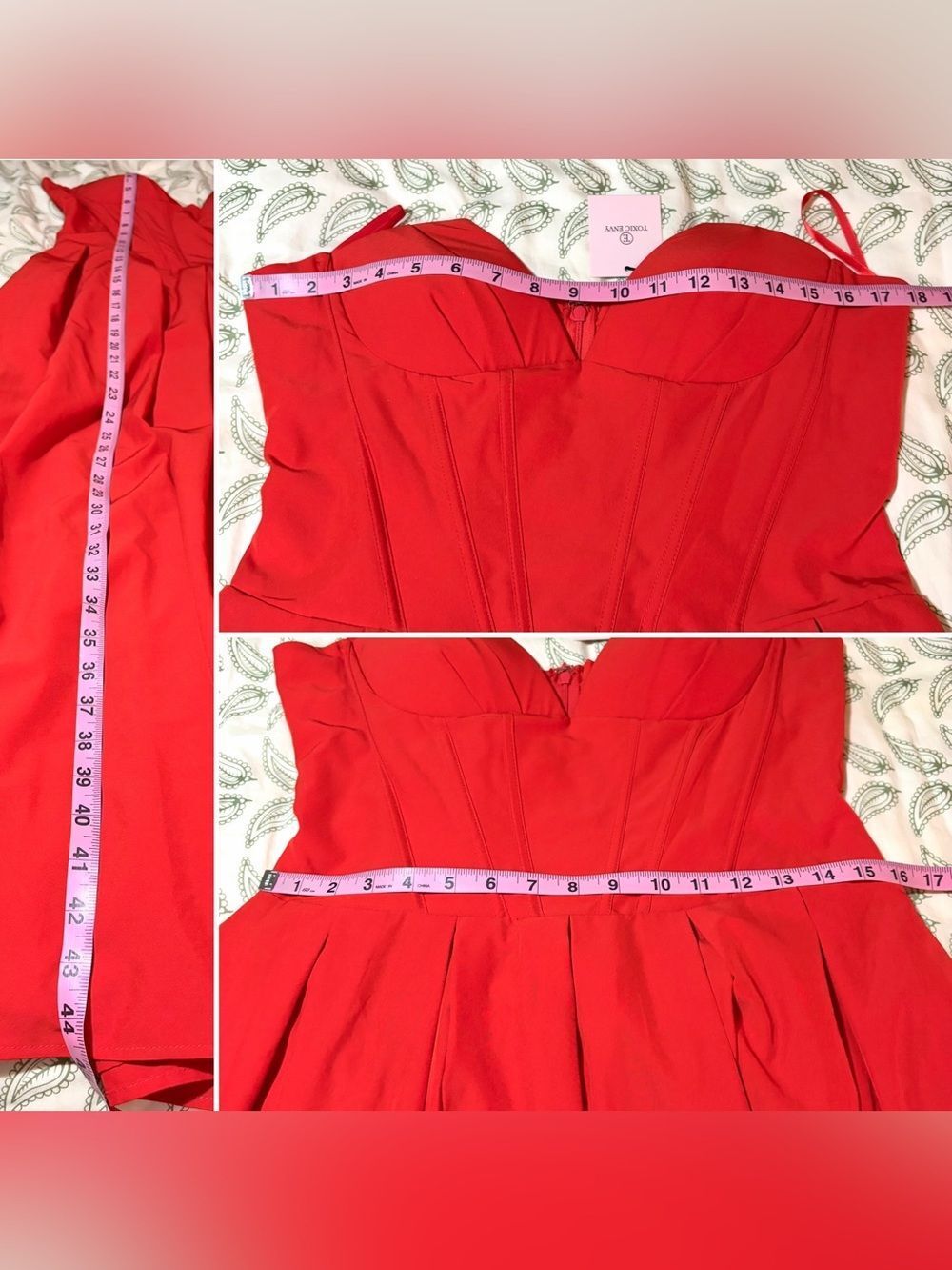 TOXIC ENVY Charlotte Strapless Midi Dress Red Sweetheart Bodice XL NWT - Picture 11 of 12